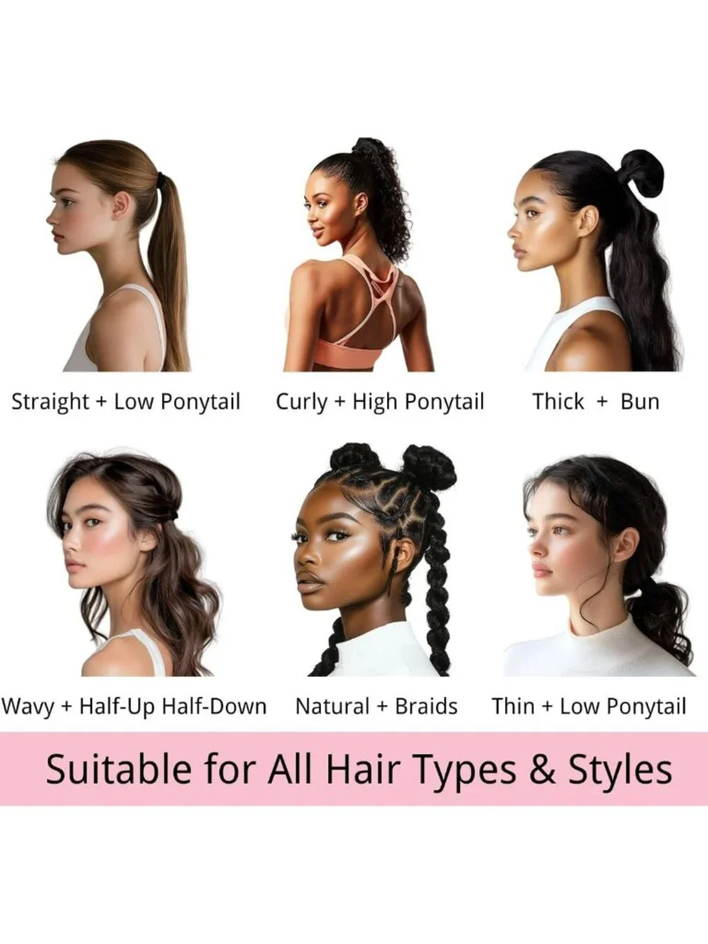 120PCS No Damage Black Hair Ties – Seamless Elastic Ponytail Holders for Thick